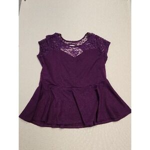 Women's Ambiance Apparel Juniors Size 2X Purple Lace Peplum Top New